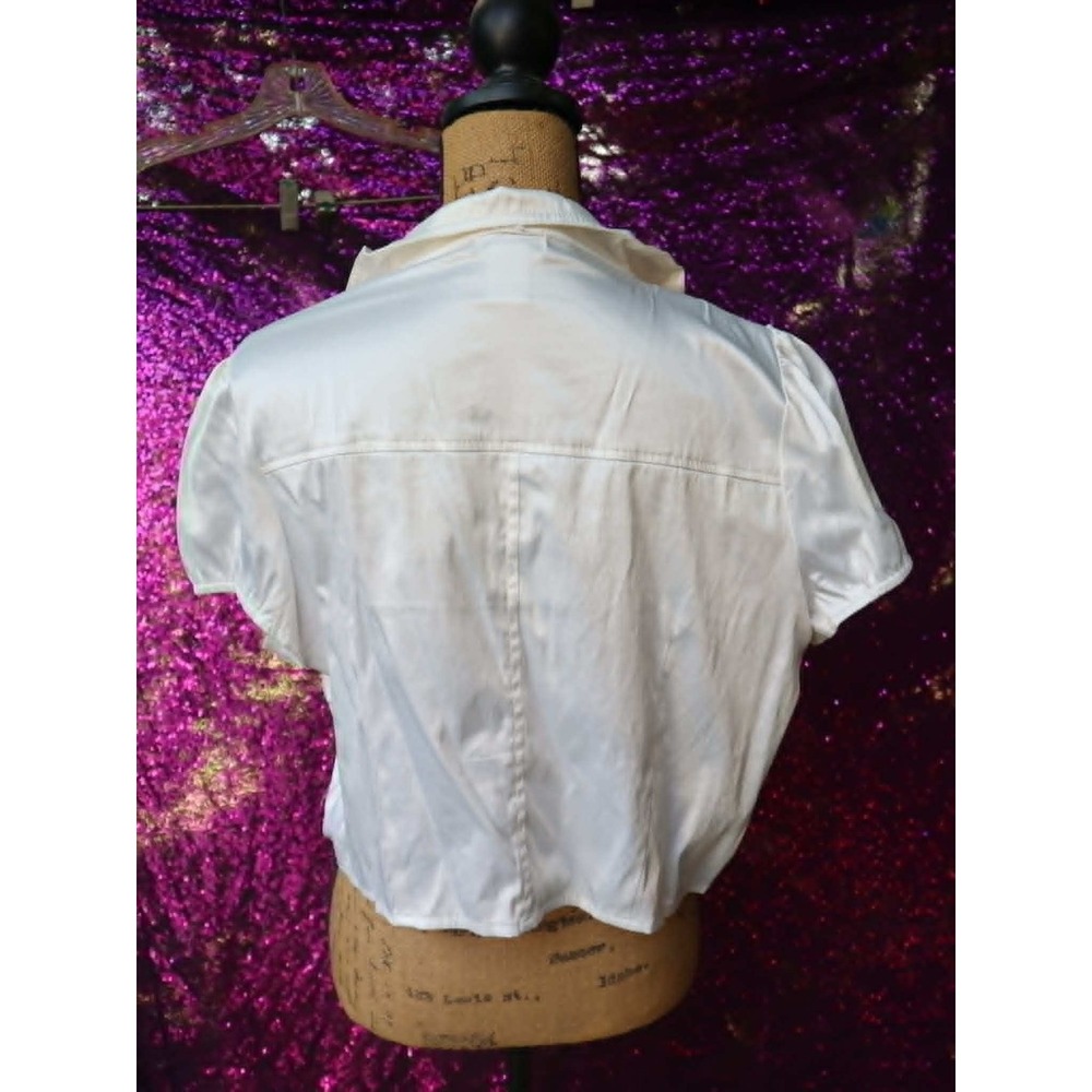 Cream Cropped Bolero 1X Siren Lily Women Ruffle Trim Puff Sleeve Satin Shrug - Picture 6 of 6